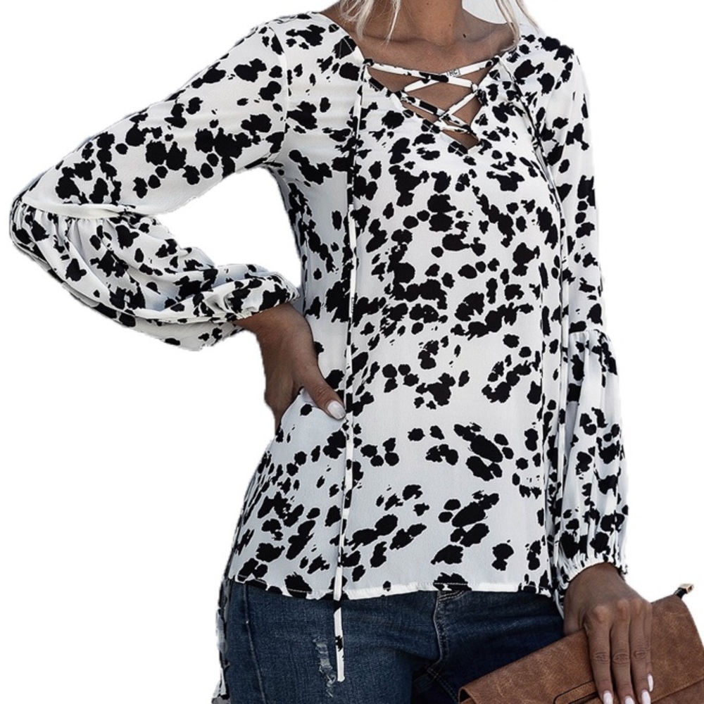 Sexy Dance White Leopard Print High-Low Blouse